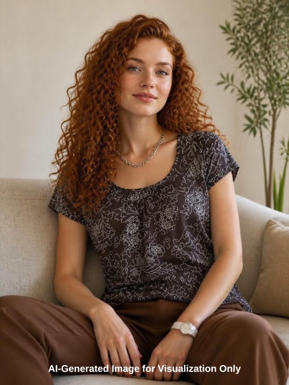 Basic Editions Brown Short Sleeved Top